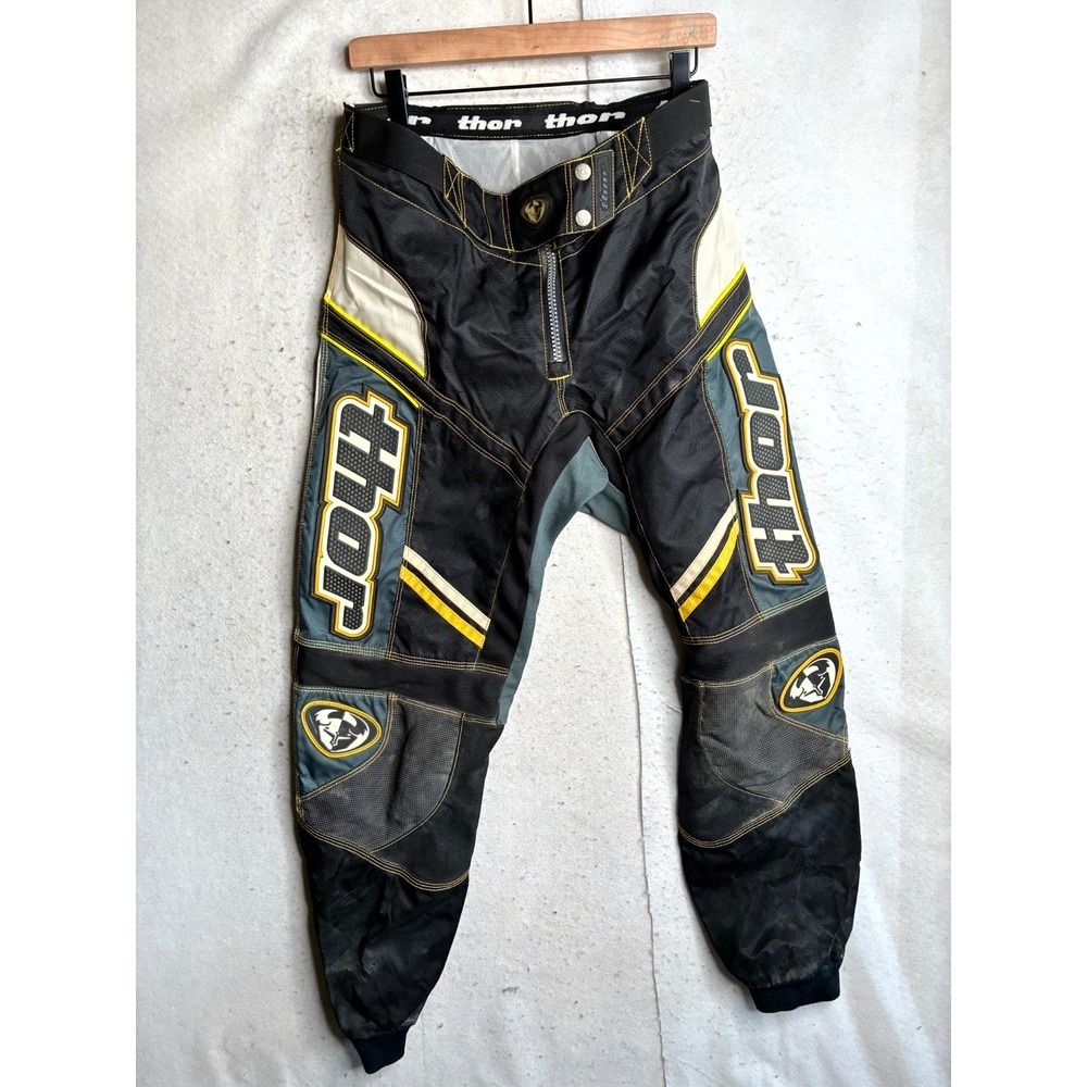 Thor Cor3 Motorcycle Riding Pants Men 32 Black Green Mesh Panels Heat Resistance